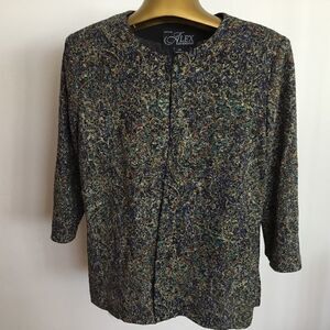 Alex evenings metallic glitter jacket, blue tone one piece petite